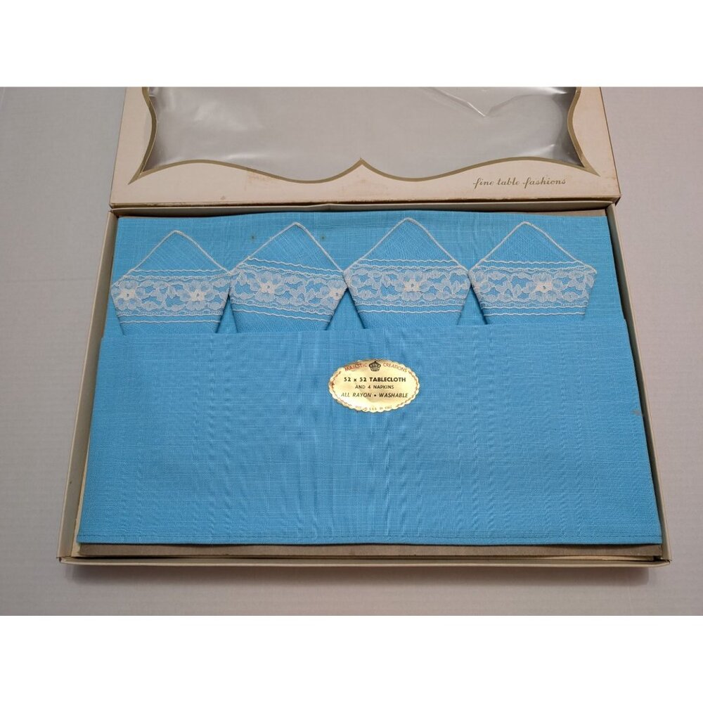 Penneys Majestic Creations Teal Blue 52x52 Tablecloth Napkin Rayon Fashion Manor